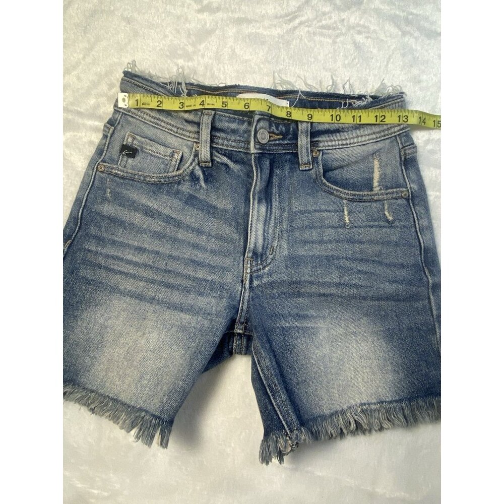 KanCan Jean Shorts Sz S Stretch Frayed Hem 5 In Inseam Medium Wash - Picture 7 of 9